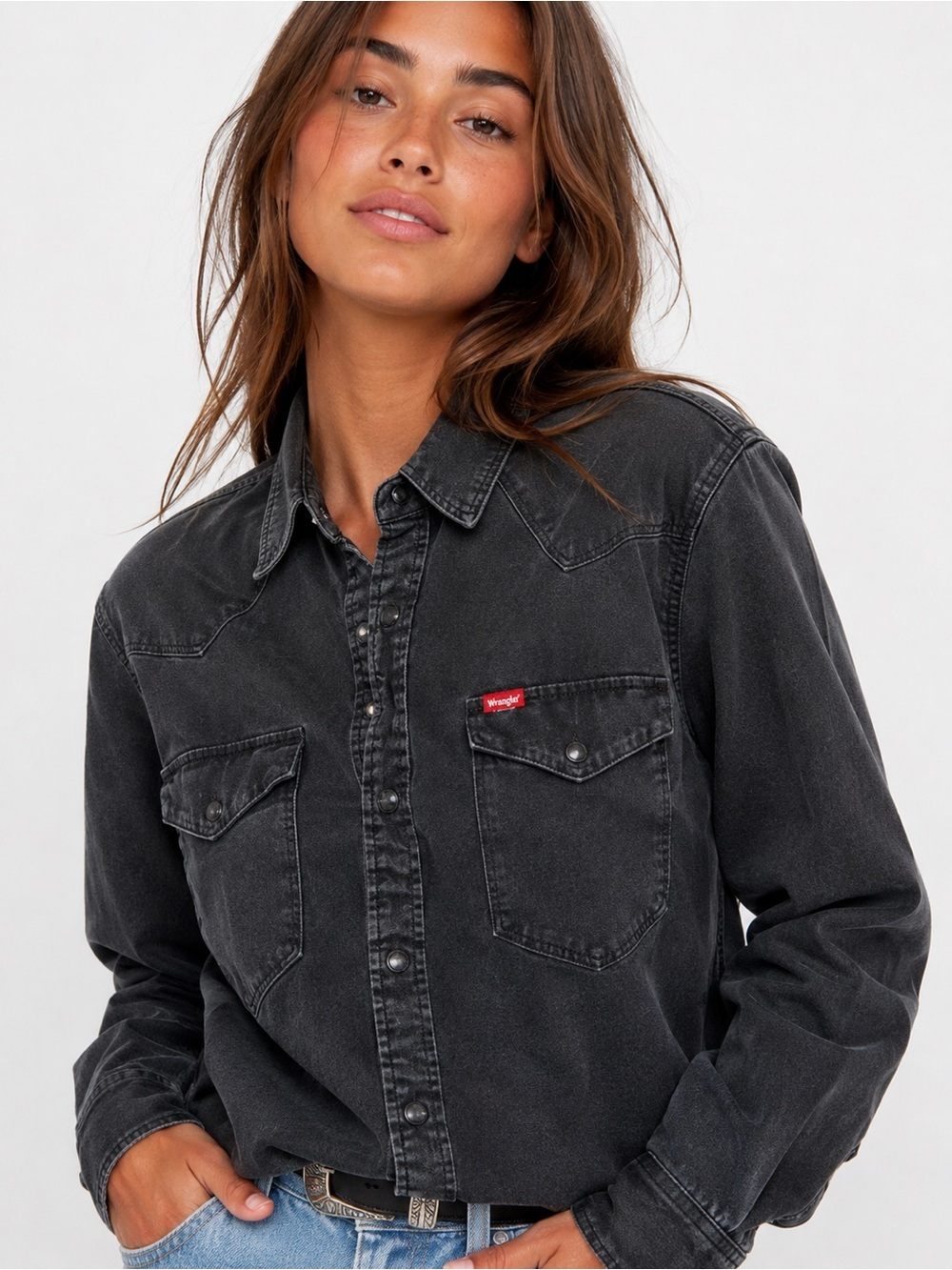 Wrangler Retro Black Denim Vintage Snap Shirt